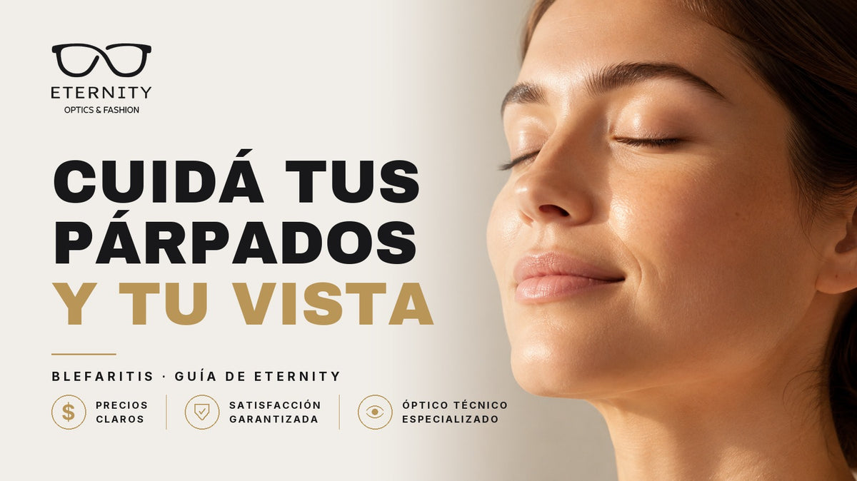 Rostro sereno con los ojos cerrados y luz cálida — nota sobre blefaritis y cuidado de los párpados, Eternity Óptica