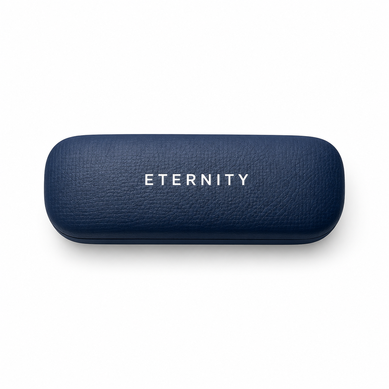 Estuche rígido azul marino con el logo Eternity